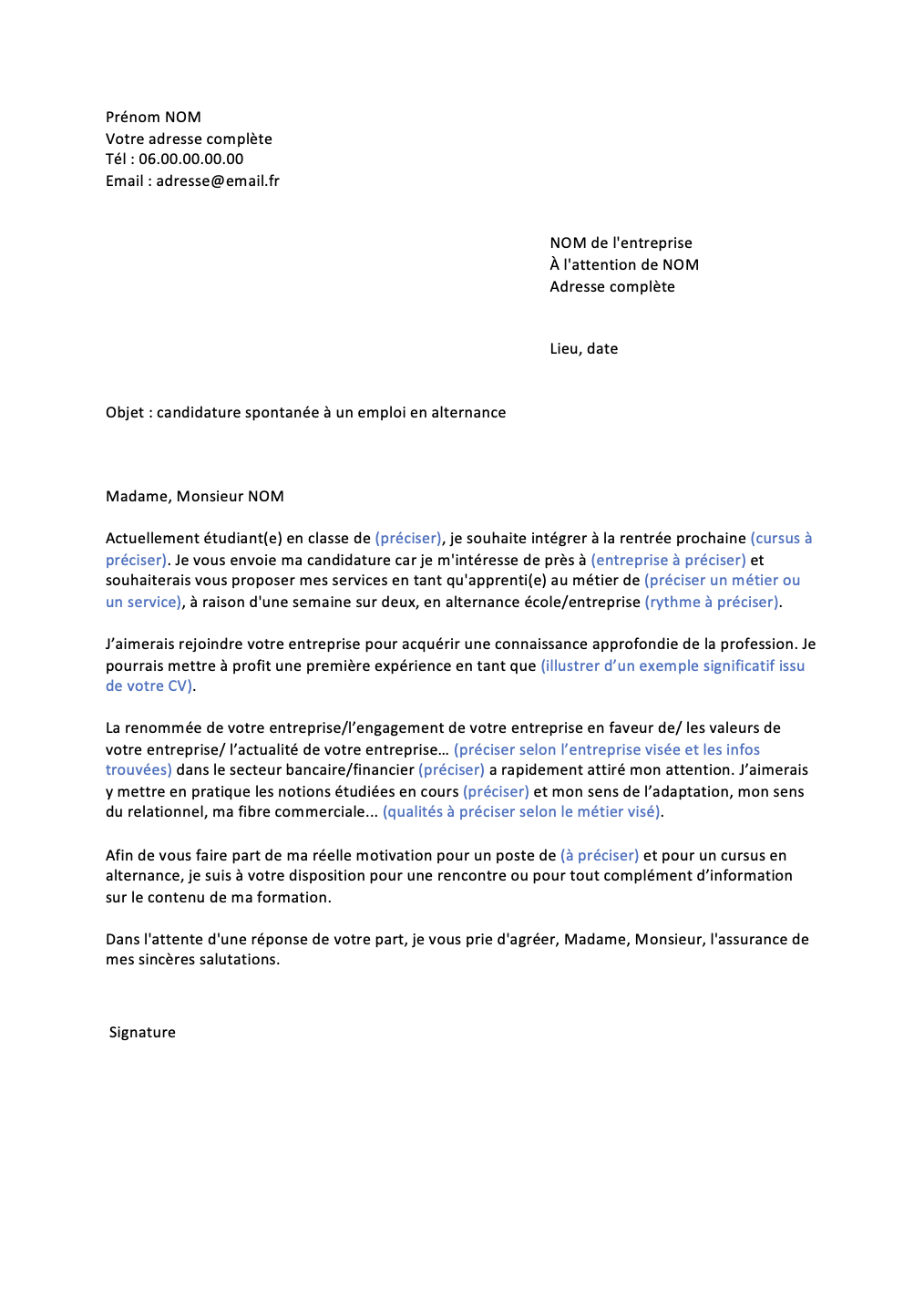 Exemple de lettre de motivation pour le secteur de la banque et de la finance